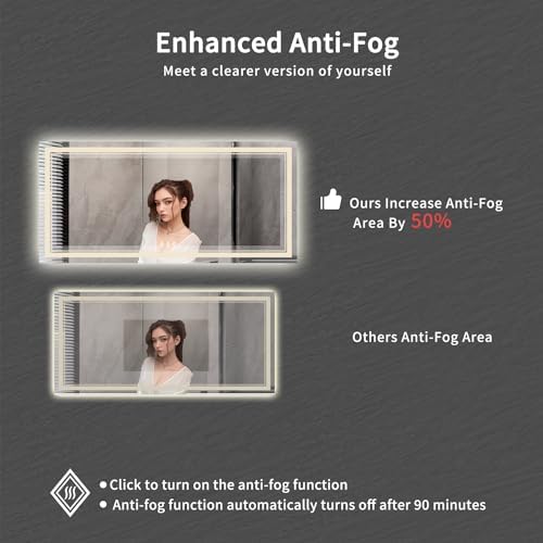 Big Bathroom Mirror, 84x40 Inch Gradient Front and Backlit Lighted Mirror, 3 Colors Dimmable CRI>90 Double Lights, IP54 Enhanced Anti-Fog, Wall Mount LED Vanity Mirror