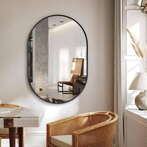 Delma 36x24 Black Oval Bathroom Mirror for Over Sink, Aluminum Frame