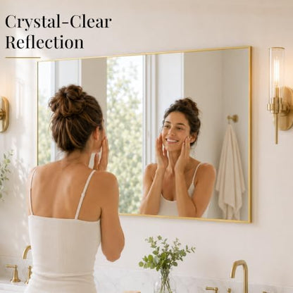 48"x30" Brushed Gold Large Framed Bathroom Vanity Wall Mirror