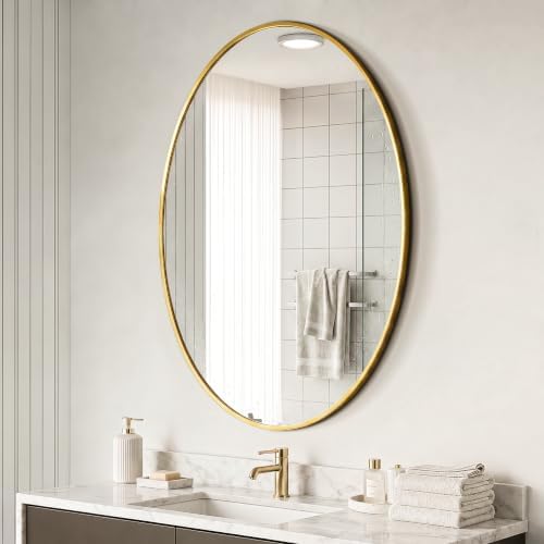 Oval Bathroom Mirror for Wall, 26"x38" Gold Bathroom Vanity Mirror