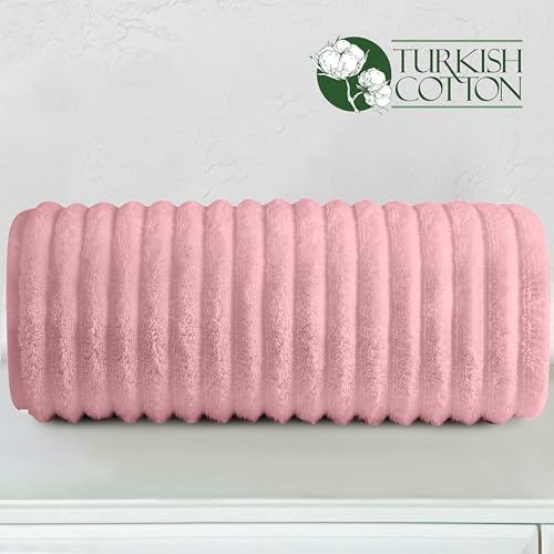 Elegant Comfort 100% Turkish Cotton Corduroy Ribbed Luxury Jumbo Bath Towel Ultra Soft - 35 x 70 Inch - Luxury Spa Premium Hotel Quality Highly Absorbent and Quick Dry Large Bath Towel, Dusty Rose