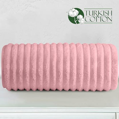 Elegant Comfort 100% Turkish Cotton Corduroy Ribbed Luxury Jumbo Bath Towel Ultra Soft - 35 x 70 Inch - Luxury Spa Premium Hotel Quality Highly Absorbent and Quick Dry Large Bath Towel, Dusty Rose
