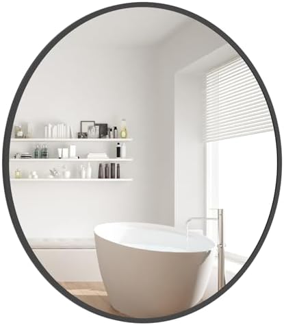 WallBeyond Round Wall Mirror 20 inch Black Circle Mirror for Bathroom with Metal Framed, Round Black Mirror for Wall Decor, Vanity, Entryway Living Room