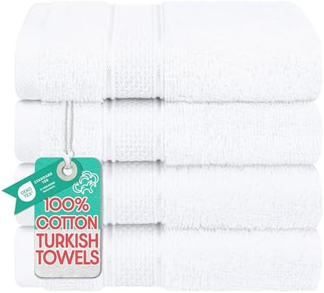 American Soft Linen Salem Washcloth Sets, 4 Piece Luxury 600 GSM 100% Cotton Washcloths for Bathroom, 13x13 inches Washrags Premium Quality Hand Face Towels, White
