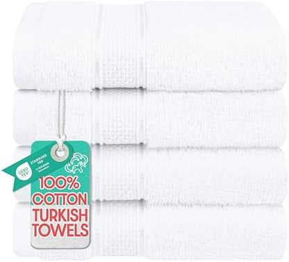 American Soft Linen Salem Washcloth Sets, 4 Piece Luxury 600 GSM 100% Cotton Washcloths for Bathroom, 13x13 inches Washrags Premium Quality Hand Face Towels, White