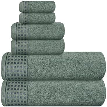 GLAMBURG 100% Cotton Ultra Soft 6 Pack Towel Set, Contains 2 Bath Towels 28x55 Inches, 2 Hand Towels 16x24 Inches & 2 Wash Coths 12x12 Inches, Compact Absorbent Lightweight & Quickdry - Jade