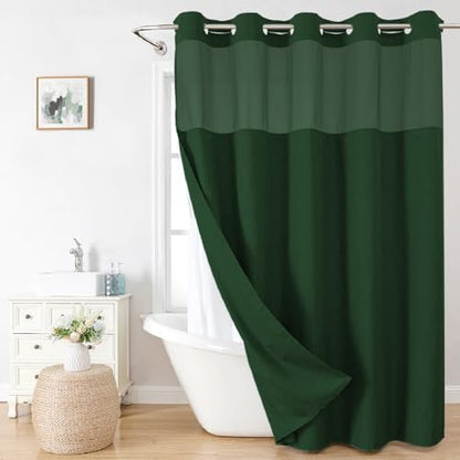 eachope No Hook Fabric Shower Curtain with Snap-in Liner,71x74Emerald Green