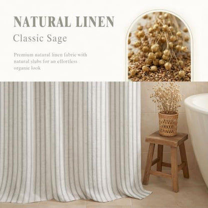 Farmhouse Striped Shower Curtain Sage Green Vintage Linen Curtain 72W X 72L