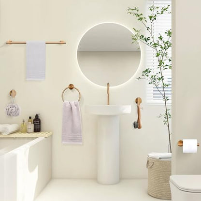 TURS Brushed Rose Gold 5 Piece Bathroom Hardware Set, SUS304 Stainless Steel 23.6 Inch Bath Towel Bar Set, Round Bathroom Accessories Kit Wall Mounted
