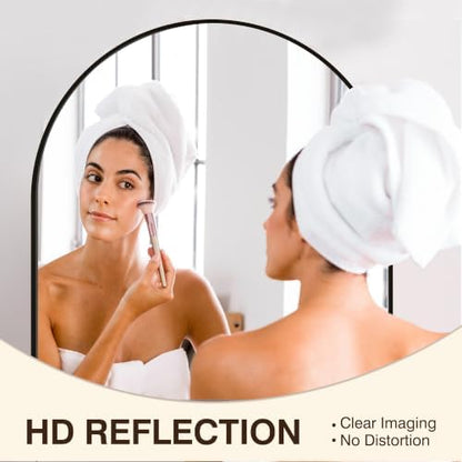 FICTOR 30" x 32" Arched Bathroom Vanity Mirror for Over Sink, Black