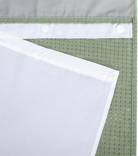RiverDream Heavyweight Waffle No Hook Shower Curtain with Liner,Green,71x74
