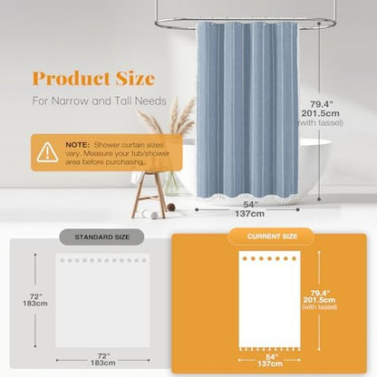 BTTN 54x78 Boho Farmhouse Linen Heavy Duty Cloth Shower Curtain Set, Blue