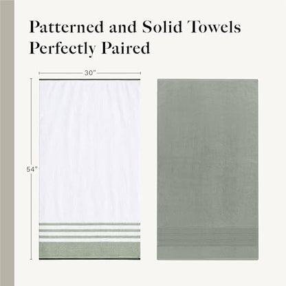 Modern Threads 6 Piece Bath Towel Set – Bathroom Towel Set with 2 Bath Towels, 2 Hand Towels & 2 Washcloths – 100% Cotton, Soft & Absorbent – Classic Border Stripe (Green)
