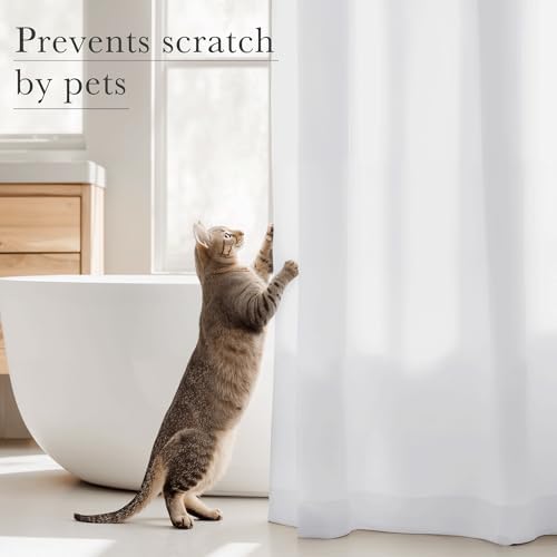 KGORGE Non See Through White Sheer Shower Curtain 84 inches Long, Privacy Button Hole Waterproof Lightweight Washable Shower Curtains for Bathroom Bathtub, W72 x L84, 1 Panel, Hooks Included