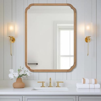 WallBeyond 28" x 40" Rounded Corner Arch Wall Mirror with Wood Frame for Entryway, Living Room or Bedroom Home Decor - Light Woodgrain [28 x 40 inches, Honey-Colored]