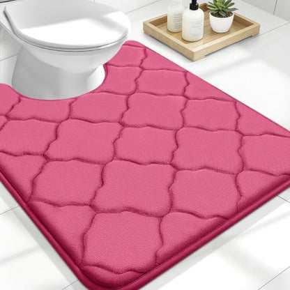 OLANLY Memory Foam Toilet Rugs U-Shaped 24x20, Soft Bath Mat, Deep Pink