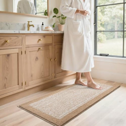 48x17 Long Bathroom Rugs Non Slip Washable, Soft Absorbent Bath Mat Beige