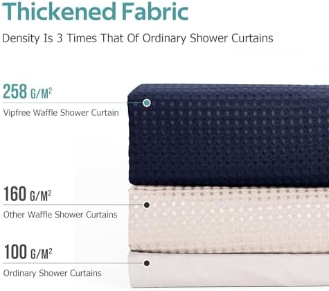 Vipfree 3 in 1 Shower Curtain Set, Waffle Shower Curtain and Liner Set with 12 Double Sided Shower Curtain Hooks, 258GSM Luxury Weighted Cloth Shower Curtains for Bathroom, 72 W x 84 H, Navy Blue