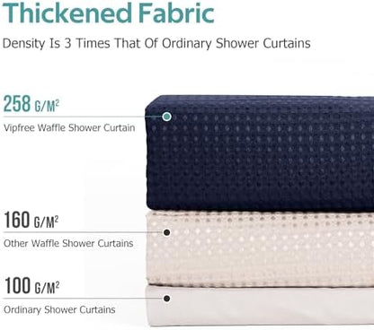 Vipfree 3 in 1 Shower Curtain Set, Waffle Shower Curtain and Liner Set with 12 Double Sided Shower Curtain Hooks, 258GSM Luxury Weighted Cloth Shower Curtains for Bathroom, 72 W x 84 H, Navy Blue