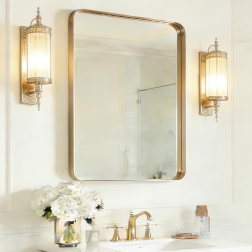 USHOWER Gold Bathroom Mirror 22"x30", Rectangle Mirror for Bathroom Sink