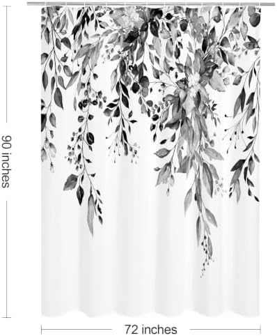Gibelle Grey Eucalyptus Shower Curtain, Watercolor Floral Print, 72x90