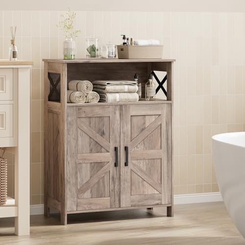 Homhedy Farmhouse Bathroom Storage Cabinet with Doors, Small Floor Cabinet