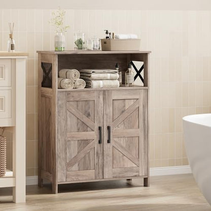 Homhedy Farmhouse Bathroom Storage Cabinet with Doors, Small Floor Cabinet