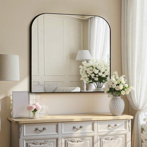 Delma 30"x30" Black Metal Framed Bathroom Mirror for Over Sink