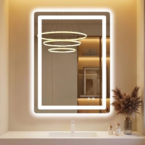 LED Bathroom Mirror with Lights, 24 x 32 Lighted Vanity Wall Mirror