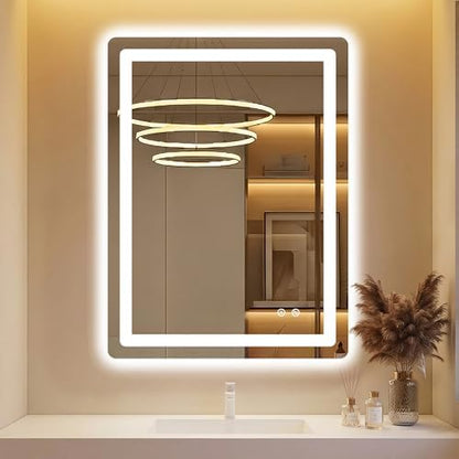 LED Bathroom Mirror with Lights, 24 x 32 Lighted Vanity Wall Mirror