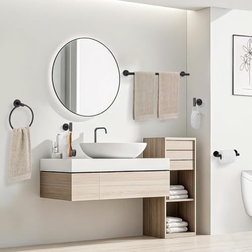 TURS Black 5 Piece Bathroom Towel Bar Set Bathroom Hardware Set, 23.6 inch Bathroom Accessories Kit Set, SUS304 Stainless Steel Wall Mounted