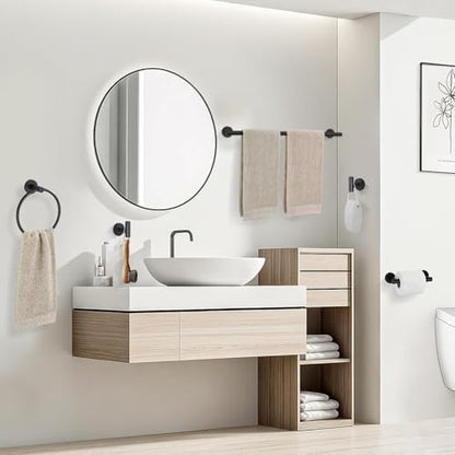 TURS Black 5 Piece Bathroom Towel Bar Set Bathroom Hardware Set, 23.6 inch Bathroom Accessories Kit Set, SUS304 Stainless Steel Wall Mounted