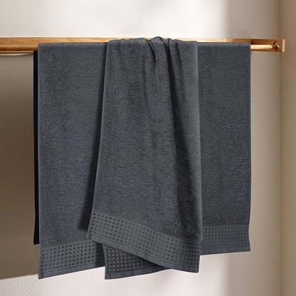 GLAMBURG Ultra Soft 4 Pack Oversized Bath Towel Set 27x54 inches, 100% Cotton Bath Towels, Highly Absorbant Compact Quickdry & Lightweight Towel, Ideal for Gym Travel Camp Pool - Charcoal Grey