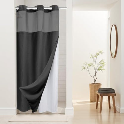 River Dream Waffle No Hook Shower Curtain with Liner,Graphite Grey,36x74