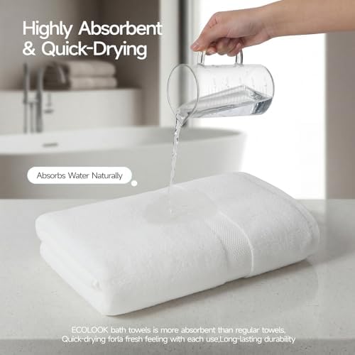 ecolook 2 Pack 100% Cotton Bath Towels, 28 x 55 Inches, Soft