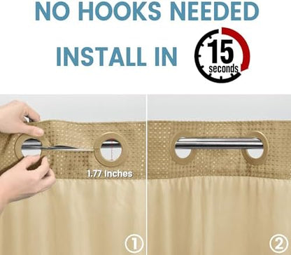 EUTXL Heavyweight No Hook Shower Curtain with Liner, Beige, 54x80