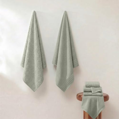 Modern Threads 6 Piece Bath Towel Set – Bathroom Towel Set with 2 Bath Towels, 2 Hand Towels & 2 Washcloths – 100% Cotton, Soft & Absorbent – Geometric (Soft Olive)