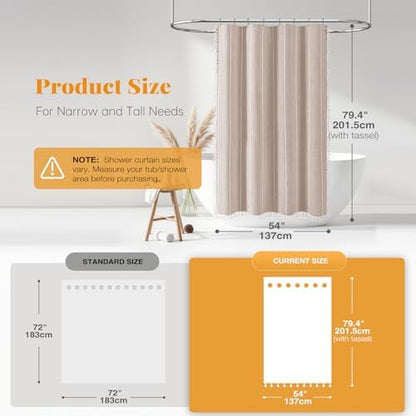 BTTN 54x78 Boho Farmhouse Linen Heavy Duty Shower Curtain Set, Tan/Taupe