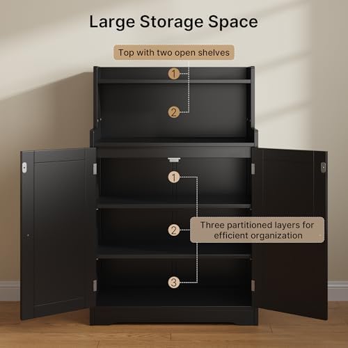 Gizoon Small Bathroom Storage Cabinet, Freestanding Organizer, Black