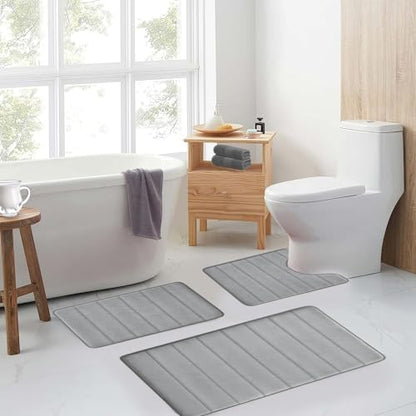 Bathroom Mats Memory Foam Bath Rug Set 3 Piece Non-Slip Bath Mats, Absorbent Shaggy Rugs, Machine Wash, Perfect Plush Bathroom Rugs, BathCarpets Set,Bath Mats for Bathroo Home Decor Accessories