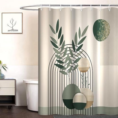 Mid Century Sage Green Shower Curtain for Bathroom 72x84 Inch