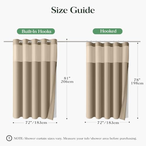 Dynamene Beige Hook Free Waffle Shower Curtain & Snap-in Fabric Liner,72x81