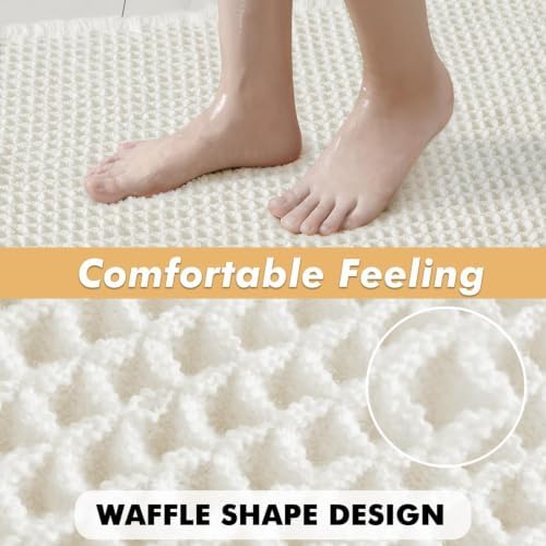 MIULEE Set of 2 Waffle Bathroom Rugs Boho Bath Mat White 17"x24"+20"x47"