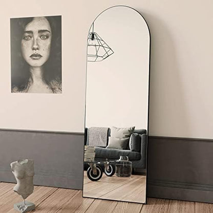 BEAUTYPEAK 64"x21" Arch Full Length Mirror, Hanging or Leaning Arched-Top Full Body Mirror with Stand for Bedroom, Dressing Room, Black