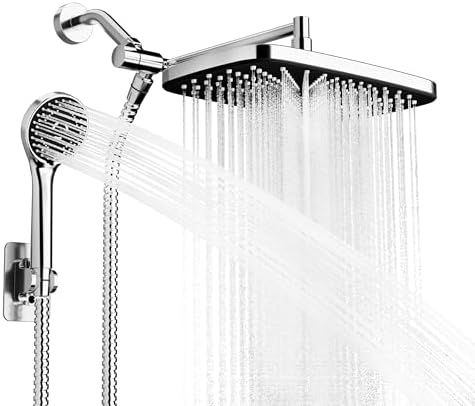 Chrome Rain Shower Head with Handheld Shower Head, 5 Spray Modes