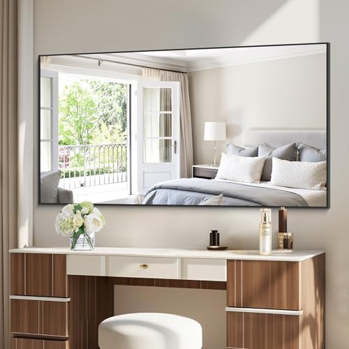 COFENY Black Bathroom Mirror for Wall, 60x36 Inch Rectangle Mirrors with Metal Frame, Large Modern Vanity Wall Mirror for Bathroom Living Room, Entryway Hangs Horizontal or Vertical