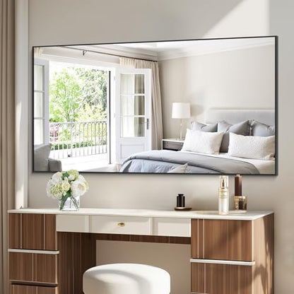 COFENY Black Bathroom Mirror for Wall, 60x36 Inch Rectangle Mirrors with Metal Frame, Large Modern Vanity Wall Mirror for Bathroom Living Room, Entryway Hangs Horizontal or Vertical