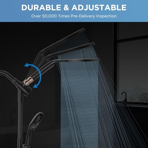 MakeFit Dual Handheld Shower Head Combo, 2-in-1 Rain Shower Heads System 8 Inch Rainfall Shower Head and 10 Modes High Pressure Hand Held Showerhead with Built-in Power Wash