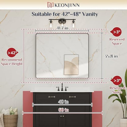 Keonjinn 42 x 36 Inch Brushed Nickel Bathroom Vanity Mirror, Tempered Glass