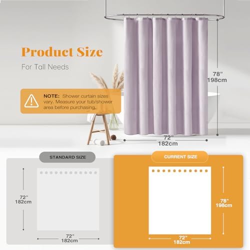 BTTN 72x78 Linen Textured Waterproof Fabric Shower Curtain Set, Lavender
